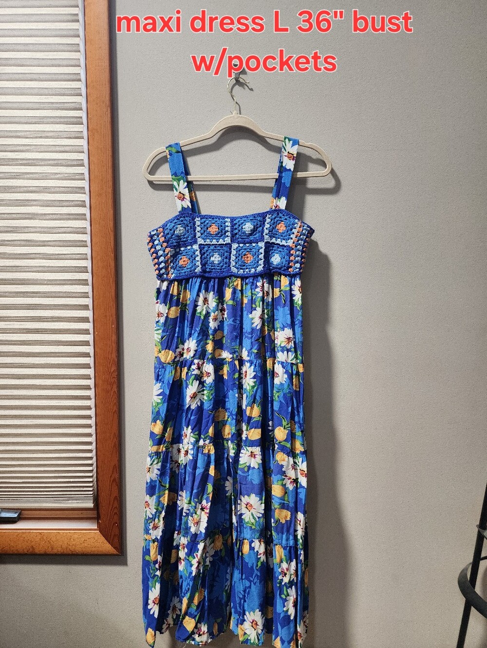 easel Blue Floral Maxi Dress with Crochet Bodice